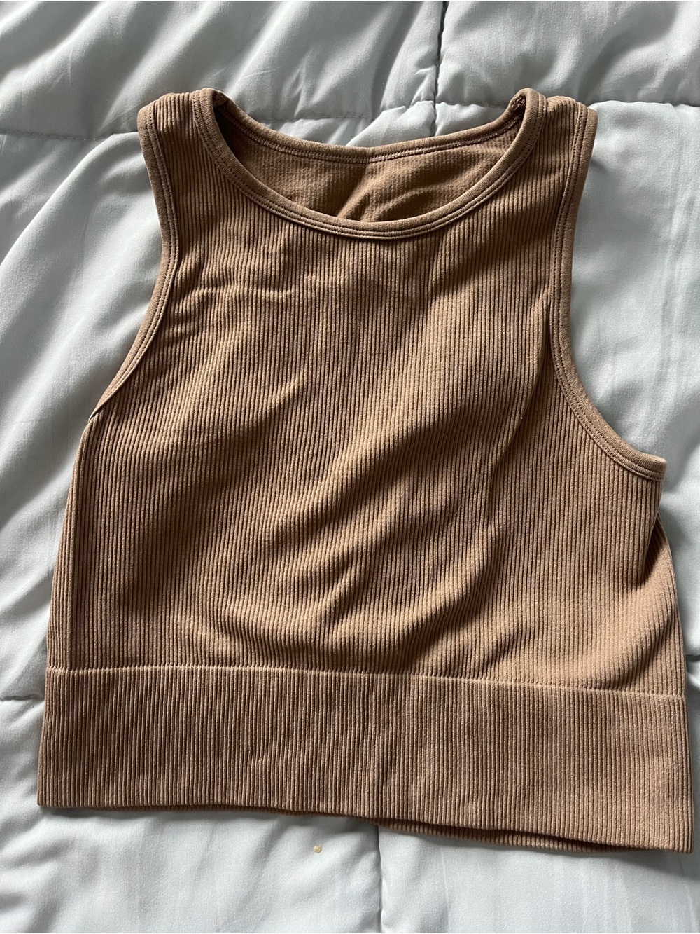 Ribbed Cropped Tank Top - Taupe Brown